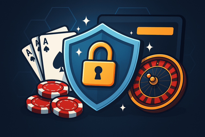 Beveiliging bij Instant Casino met slot, kaarten en roulettewiel als symbool voor betrouwbaarheid